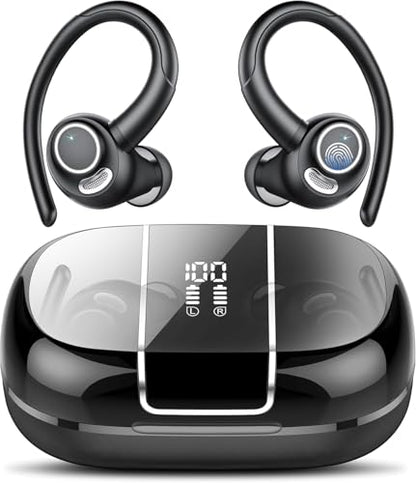 Wireless Earbuds Bluetooth 5.3 Headphones Sports, Bluetooth Earbuds with ENC Mic, Stereo Bass Over Ear Bud with Earhooks, LED Display, IP7 Waterproof Earphon for Workout