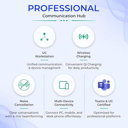 YealinkBH71 Workstation Pro Teams Certified Speaker and On Ear Bluetooth Headset BH71, Dongle, Charging Case, for Video/Mobile Phone Calls, Compatible with Zoom, UC Meet, Gold Support Plan, 1208654
