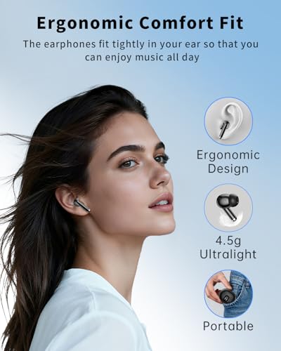 Wireless Earbuds, Bluetooth 5.4 Ear Buds Bass Stereo, Headphones with Noise Cancelling Mic, LED Display in Ear Earphones Clear Calls, IP7 Waterproof Bluetooth Earbuds for Phone/Android/iPad, Black - color: Deep Black