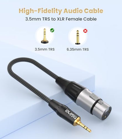 Tisino Female XLR to 3.5mm Balanced Microphone Cable Adapter, 1 FT | XLR Female to 1/8" Jack Microphone Cable for Shotgun Mic/DSLR Camera, Gold-Plated Aux to XLR Audio Cable - size: 1ft
