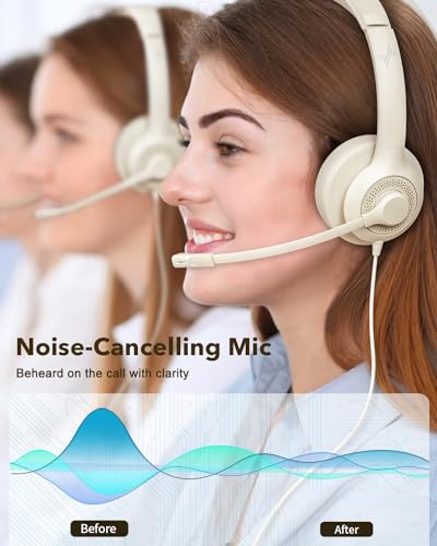 JIAMQISHI USB Headset with Microphone for PC, On-Ear Computer Laptop Headphones with Noise Cancelling Mic in-line Control for Home Office Online Class Zoom (USB+3.5mm, Apricot) - color: Apricot, style: USB+3.5mm