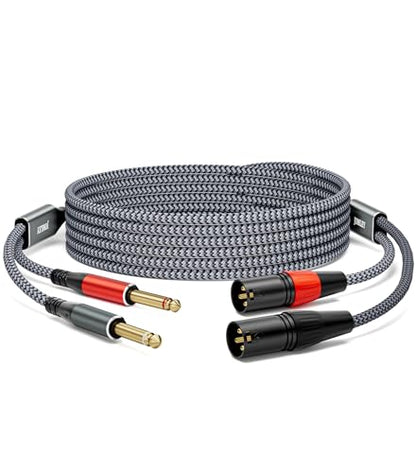 Dual XLR Male to Dual 1/4 inch TS Mono Microphone Cable, 5FT | Gold-Plated 2 XLR Male to 2 x 1/4 inch TS Mono Y Splitter, Nylon Braided Audio Patch Cable for Speaker Mixer Amplifier - size: 5FT
