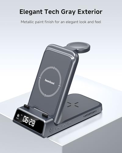 Charging Station for Samsung S26 Ultra, Wireless Charger for Galaxy S26/S25/S24/S23 Series, Galaxy Watch (Not for Watch 9/Ultra 2), Galaxy Buds 3 Pro/3, SwanScout 703S (No Adapter) - color: Tech Grey