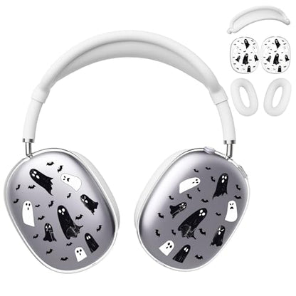 for AirPods Max Headphones Halloween Ear Covers for AirPods Max 2 | Cute Ghost Bat Clear Ear Cups Cover | White Silicone Ear Pad Case Headband Cover for Apple AirPods Max 2/1 (2026/2024/2020) - color: Ghost E/White