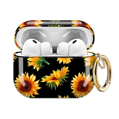 for AirPods Pro 3 Case (2025), Cute Cover Compatible with AirPod Pro 3rd Generation Shell with Rose Gold Keychain Earbuds Case for Women（Sunflower） - color: sunflower