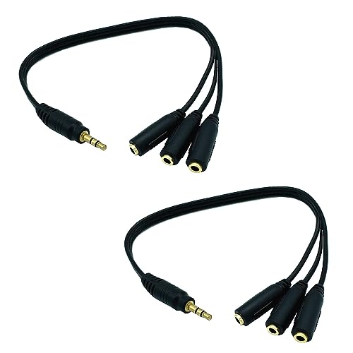 2pcs 1M/3F Audio Splitter, 1FT Gold Plated 3.5mm TRRS Male to 3 x 3.5mm Stereo Jack Female 1 Input 3 Output Audio AUX Splitter