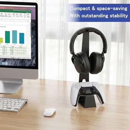 Headphone and Controller Stand Gaming Headset Stand Metal | Headphone Stand with Controller Holder Creative Gift for Teens, Gamers, Gaming Equipment Accessories for Desk Black