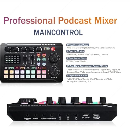 F998 Podcast Equipment Bundle, SINWE Condenser Microphone with Audio Mixer | BM-800 Mic with Tripod Stand and Live sound card for Studio Recording,Streaming, Singing, YouTube & Gaming