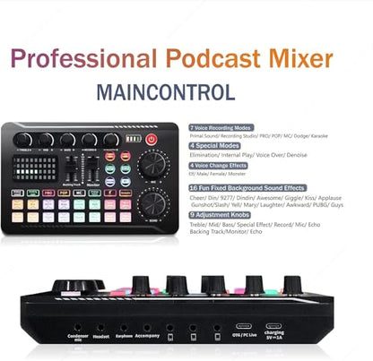 F998 Podcast Equipment Bundle, SINWE Condenser Microphone with Audio Mixer | BM-800 Mic with Tripod Stand and Live sound card for Studio Recording,Streaming, Singing, YouTube & Gaming