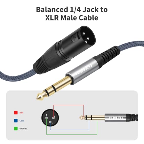 HUALEU10Feet 1/4 TRS to 3Pin XLR Male Auido Cable,6.35mm TRS to XLR 3pin Male Braid Quarter inch Balanced Cable for Mixer Power Amplifier-2Pack - color: 1/4 TRS To XLR M, size: 10feet(2pack)