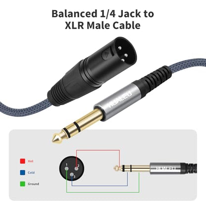 HUALEU10Feet 1/4 TRS to 3Pin XLR Male Auido Cable,6.35mm TRS to XLR 3pin Male Braid Quarter inch Balanced Cable for Mixer Power Amplifier-2Pack - color: 1/4 TRS To XLR M, size: 10feet(2pack)