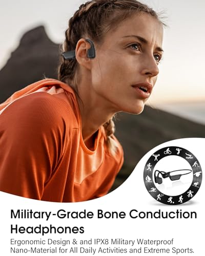 Bone Conduction Headphones, Swimming Headphones, Open Ear Headphones, Black | IPX8 Waterproof MP3 Mode 8GB Memory Up to 12 Hours Playtime, Bluetooth 6.0 Earbuds Secure Fit for Running and Fitness - color: Black