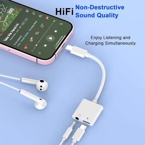 iPhone Headphone Adapter,[Apple MFi Certified] 2 Pack USB C to 3.5mm Headphone and Charger Adapter Type C to Aux Jack Dongle Cable with Fast Charging for iPhone 17/16/15/Pro Max/Plus Galaxy iPad