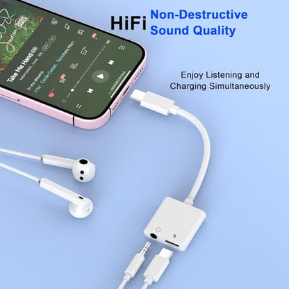 iPhone Headphone Adapter,[Apple MFi Certified] 2 Pack USB C to 3.5mm Headphone and Charger Adapter Type C to Aux Jack Dongle Cable with Fast Charging for iPhone 17/16/15/Pro Max/Plus Galaxy iPad