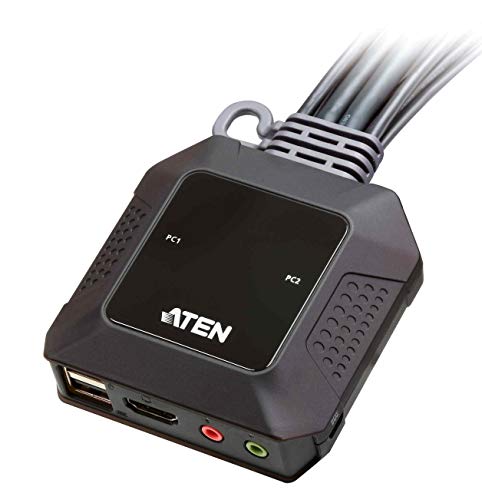 ATEN CS22H HDMI KVM Switch - 1 Monitors 2 Computers - 2-Port HDMI with Remote Selector – 4K DCI 4096x2160-60Hz, 2560x1440-144Hz, USB 2.0, USB Hub, Plug & Play, Compatible with Windows/Mac/Linux - size: HDMI - 144Hz, style: US Version
