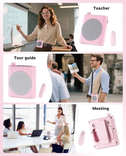 Tearstone Voice Amplifier for Teachers with Bluetooth, Dual Magnetic Mics | Portable Rechargeable Speaker with Clip-On Lapel Microphones for Classroom, Tour Guide, Public Speaking, Training (Pink) - color: Pink