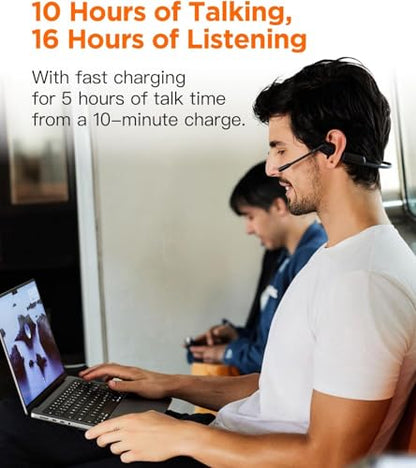 Wireless Noise Cancelling Headphones with Mic,Wireless Headset with Mic for Work(50dB ENC&Mute Button) Bluetooth Headset for Work from Home/Office/PC/Call Center/Laptop/Teams/Zoom Gray