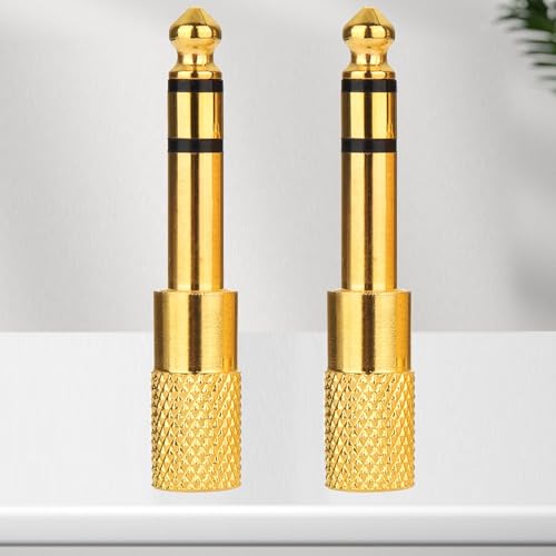 6.35mm (1/4 inch) Male to 3.5mm (1/8 inch) Female Audio Adapter, Stereo Headphone Jack Converter for Guitar Amplifier, Mixer, Aux Cable, Speaker – 2 Pack