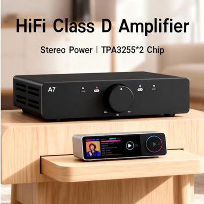 3e Audio A7 Next-Gen HiFi Stereo Amplifier | Home Theater Amplifier | TPA3255 Chip 2x250W PBTL with Enhanced PFFB | 48V5A Power Supply for Bookshelf Speakers