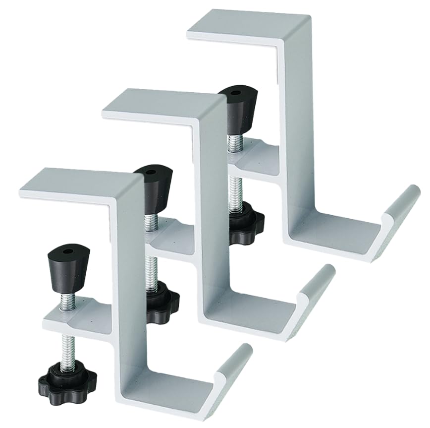 3 Pack Desk Bag Hook, Metal Hook Clamp (White-A) | Under Desk Mount Bag Hook Clamp, Desk Hook for Headphones, Backpack Hooks Clamp - color: White-A 3pc