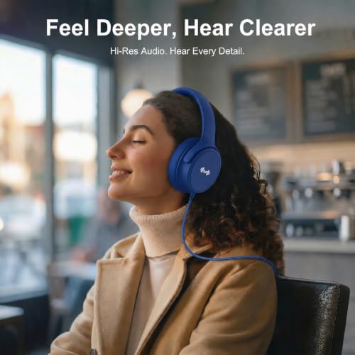 Wired Over-Ear Headphones, Mic, 3.5mm, USB-C Adapter, Dark Blue - color: Dark Blue