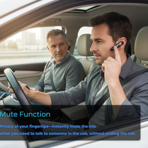 Trucker Bluetooth Headset Wireless, 38H Talk Time Bluetooth 6.0 Headphones with Dual Mic Noise Cancelling, Lightweight Hands-Free Earpiece for Truck Taxi Delivery Drivers, Long Battery Life Headset