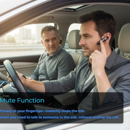 Trucker Bluetooth Headset Wireless, 38H Talk Time Bluetooth 6.0 Headphones with Dual Mic Noise Cancelling, Lightweight Hands-Free Earpiece for Truck Taxi Delivery Drivers, Long Battery Life Headset