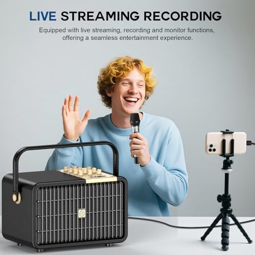 SUPNIU Wireless Voice Amplifier Professional Karaoke Machine with 2 UHF Microphones for Adults, 320W Peak Bluetooth Speaker PA System Treble & Bass for Home Party Wedding Outdoor Christmas Events L400 - color: Black