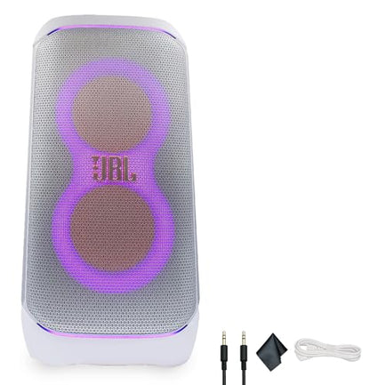 JBL PartyBox Club 120 (White) - 160W Portable Wireless Splash Proof Speaker - 12 Hours of Playtime + AUX Cable + Microfiber Cloth - color: White, style: Speaker Bundle