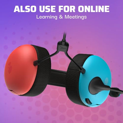 PDP Gaming LVL40 Airlite Stereo Headset for Nintendo Switch/Lite/OLED - Wired Power Noise Cancelling Microphone, Lightweight Soft Comfort On Ear Headphones (Mario Neon - Red & Blue) - color: Blue & Red