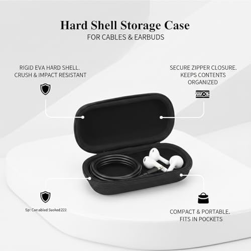 Compact Hard Shell EVA Case for Earbuds & Cables - Small Travel Organizer for Electronics, 5.5 x 3.1 Inch - color: Black