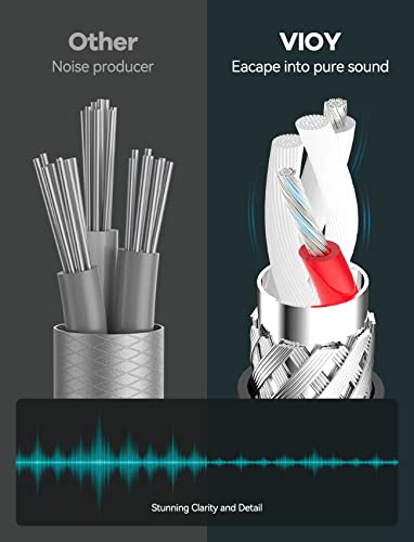 VIOY Aux Cord 3.3 FT, 3.5mm Male to Male Braided Auxiliary Audio Cable | Long Aux cord, 3.5mm TRS Jack, Hi-Fi lossless sound, Copper Shell, fits Headphone, Smartphone, Car Stereo, Speaker, Echo - size: 3.3FT