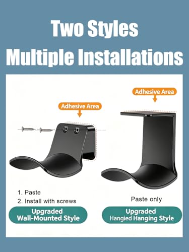 2-Pack Under Desk Headphone Hanger Adhesive Headset Holder Mount - color: Black B(2 Pack)