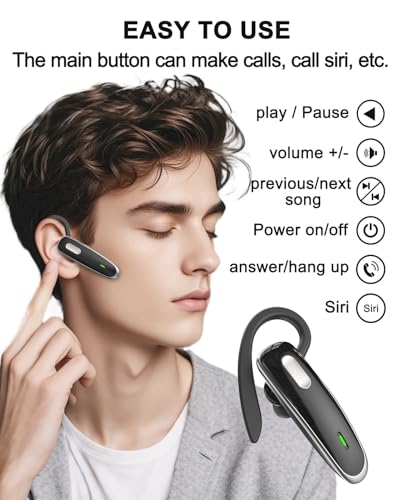 Bluetooth Headset V5.1, Wireless Hands-Free Earpiece with Noise Cancellation, Built-in Microphone for iPhone Android Business Calls - Black - color: Black, style: Single Bluetooth headset