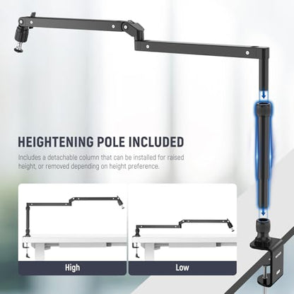 NEEWER Low Profile Mic Arm Desk Stand Mount with Damping, 360° Swivel Articulating Boom Arms with Heighten Pole & Cable Management Channels for Microphone Podcast Gaming Streaming Zoom Calls, MST002 - style: MST002