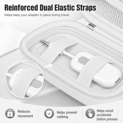 COMECASE Bluetooth Transmitter Case for AirFly SE/Pro 2/Pro/Duo | Hard EVA, Deep Mesh Pocket, Dual Elastic Straps, Fits for Avantree Relay, for 1Mii, Airplane Travel Tech, Case Only, White - color: White