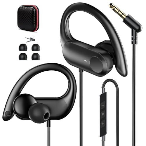 Wired Over Ear Headphones 3.5mm Earbuds for Chormebook Laptop Phone | Over Ear Earbuds Running Wired Earphones,with Ear Hooks Loop Microphone for Samsung A25 A15 A14/Mp3/Kindle Fire Tablet Office