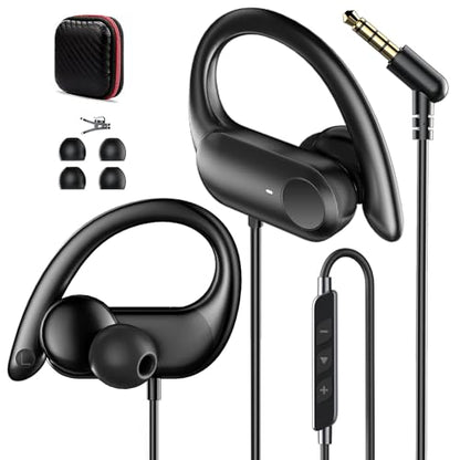 Wired Over Ear Headphones 3.5mm Earbuds for Chormebook Laptop Phone | Over Ear Earbuds Running Wired Earphones,with Ear Hooks Loop Microphone for Samsung A25 A15 A14/Mp3/Kindle Fire Tablet Office