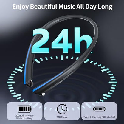 Neckband Retractable Bluetooth Headphones, Wireless Headset with 22H Playtime, Sweat-Resistant Sports, Dual Device Connect, Noise Cancelling Earphones with Mic (Blue) - color: BLUE