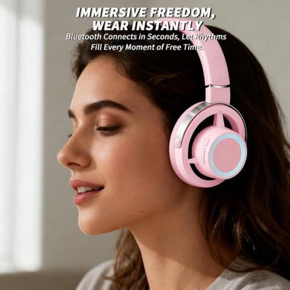 Open-Ear Headphones, 20+ Hour Playtime, Immersive Sound, Wireless Bluetooth Headphones for School, Work, Travel&Daily Use,Pink - color: Pink
