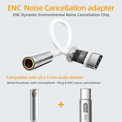 ENC 노이즈 캔슬링 유선 이어버드, USB 타입 C - 3.5mm 어댑터가 있는 하이브리드 드라이버 유선 헤드폰, 마이크 핸즈프리 통화 3.5mm 잭 인이어 헤드폰 아이폰 16/15/삼성/PC용 - color: 화이트+타입 C 어댑터
