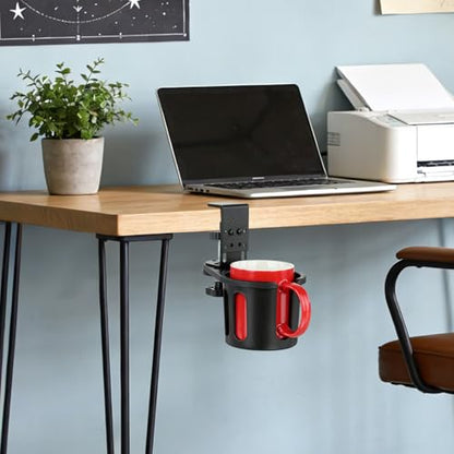 Desk Cup Holder Clamp, Rotatable Clip On Table Cup Holder | Water Bottle Stand Drink Coffee Mug Storage, Office Accessories for Home and School - color: Black-1