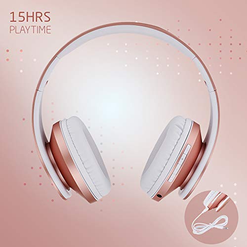 PowerLocus Kids Headphones Over-Ear, Bluetooth Wireless Headphones for Kids,with Microphone, Safe 85DB Volume Limited, Foldable with Carry Case, Audio Cable, Micro SD mode for Online Classes,PC,Phones - color: Upgrade Rose Gold