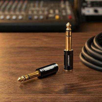 MOBOREST 1/4" Male to 3.5mm (1/8 in) F Headphones Audio Adapter, Black -2P | 6.35mm Male to 3.5mm Female adapter Pure Copper connectors for lossless TRS sound, guitar amp, piano, keyboard, mixer, studio - color: 2BLACK