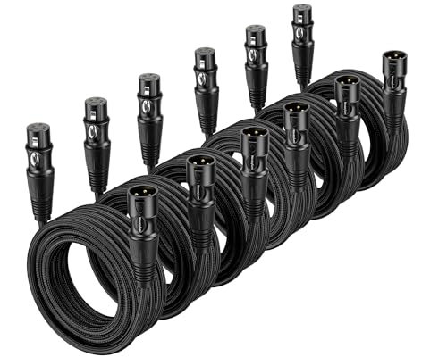 XLR Cable 10ft 6 Packs - Premium Balanced Microphone Cables Mic Cable | With 3-Pin Shielded Nylon Braided XLR Male to Female Mic Speaker Cable for Mixer, Speaker Systems 22AWG - size: 10 Feet-6 Pack