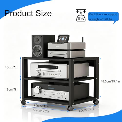 3 Tier Audio Rack Tower, CD Record Player Stereo Receiver AV Equipment Cabinet Display Rack, Weight Capacity 661 lbs, with Adjustable Wooden Shelves for Home (3 Tier Black) - size: 3 Tier Black