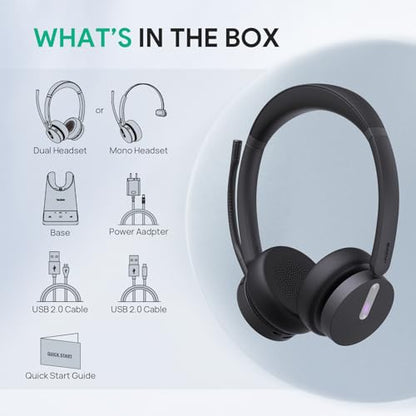 Yealink WH64 DECT & Bluetooth Mono UC Zoom Wireless Headset, 606 ft Range Single Ear with 3X Noise Cancelling Mic for Desk Phone, PC, Cellphone (Renewed) (Renewed)