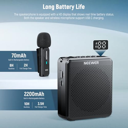 NEEWER VA02 Voice Amplifier with Wireless Microphone, Portable Mini USB C Rechargeable Noise Cancelling Sound Speaker Megaphone & Mic Set, 10Hrs, 15m Range for Classroom Teachers Trainers Tour Guides
