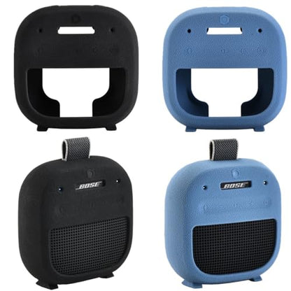Silicone Case Sleeve for Bose SoundLink Micro 2nd Gen,Protective Case for Bose SoundLink Micro 2,with Carabiner (Black) - color: black