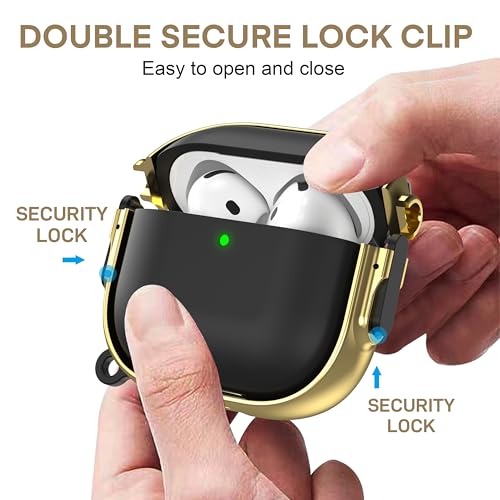for AirPods 5/4 Case (2026/2024) with Double Safety Lock, Black Gold - color: Black + Gold, size: AirPods 5/4 Case (2026/2024)